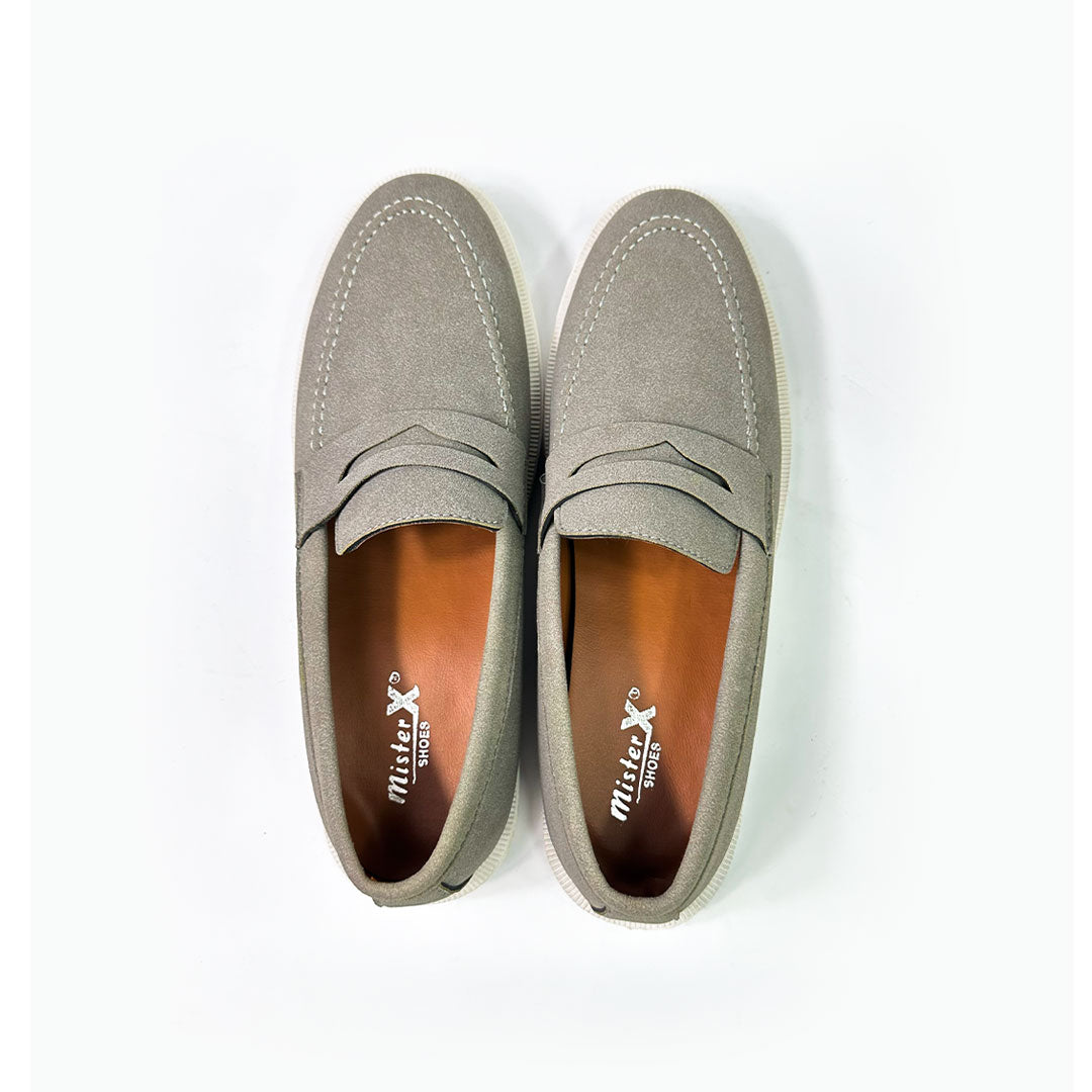 Grey Suede Penny Loafers