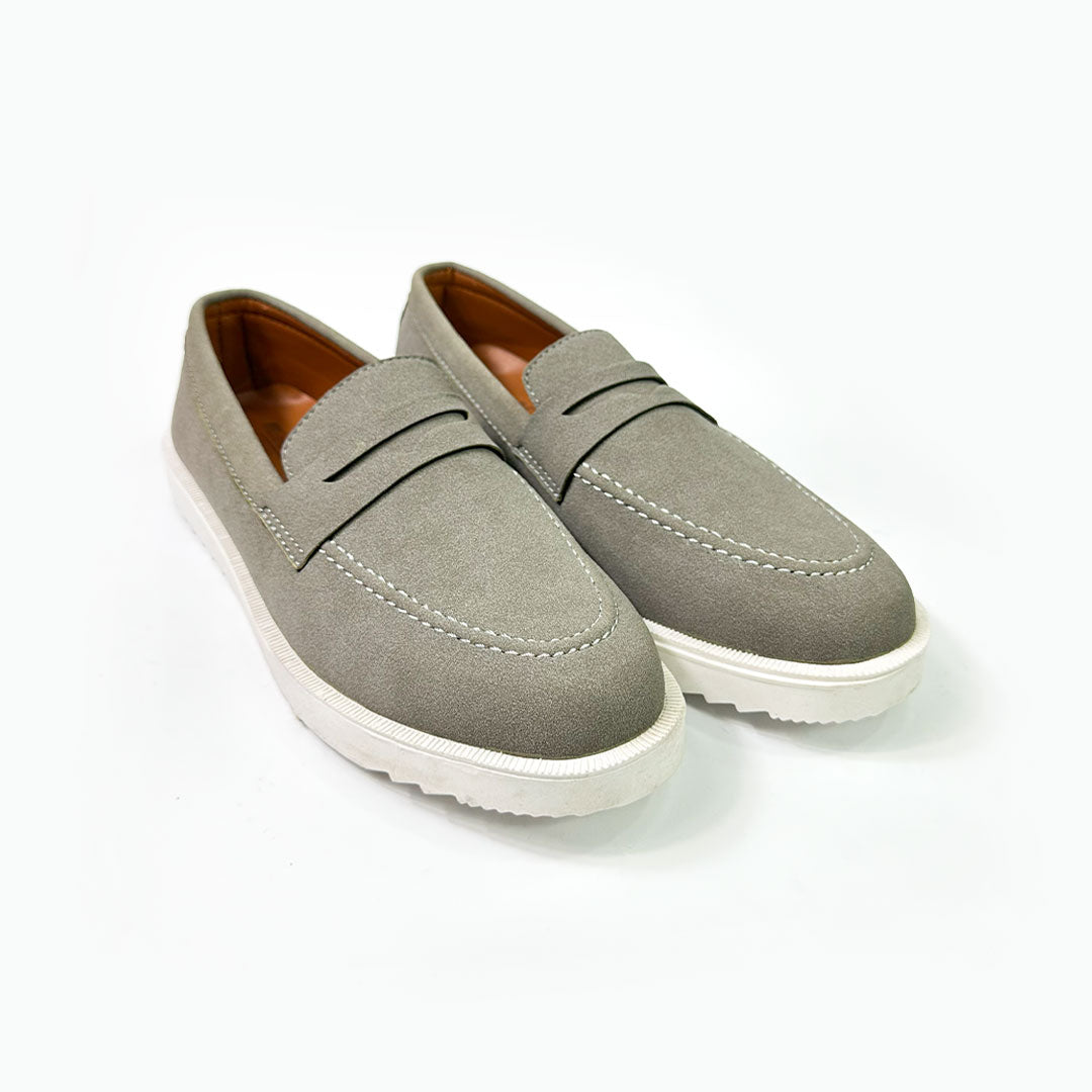 Grey Suede Penny Loafers