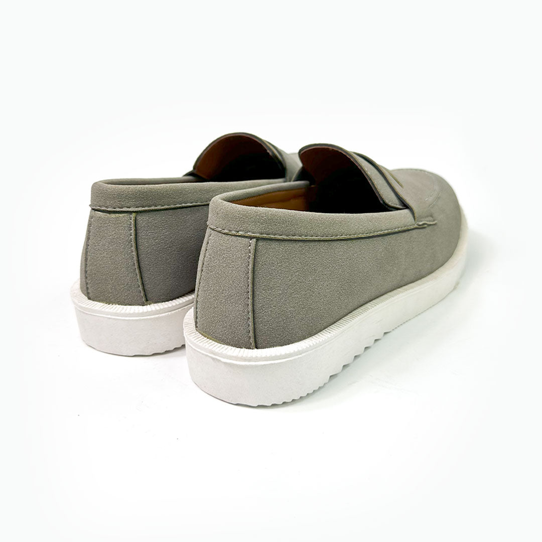 Grey Suede Penny Loafers