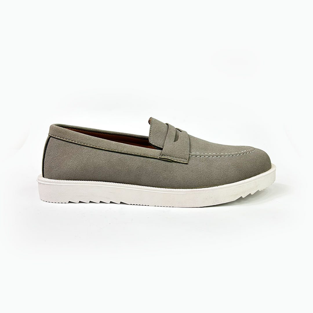Grey Suede Penny Loafers