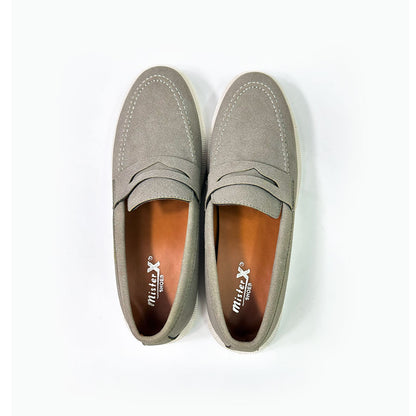 Grey Suede Penny Loafers