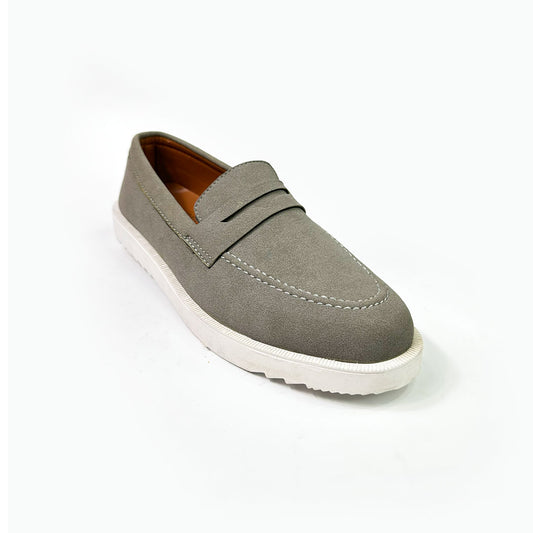 Grey Suede Penny Loafers