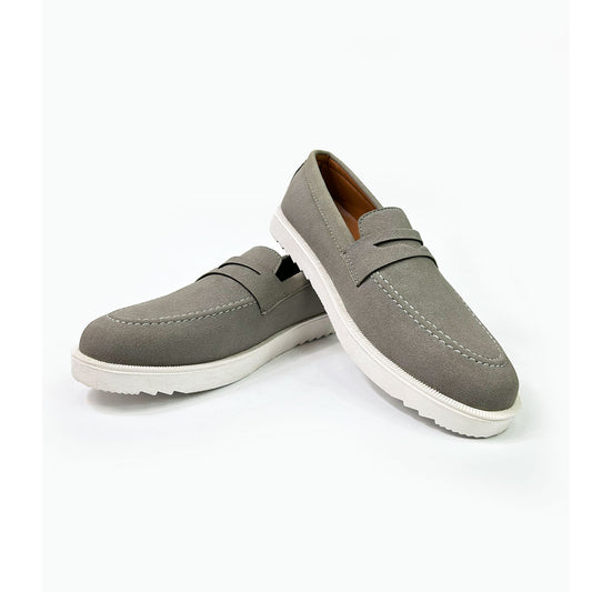 Grey Suede Penny Loafers